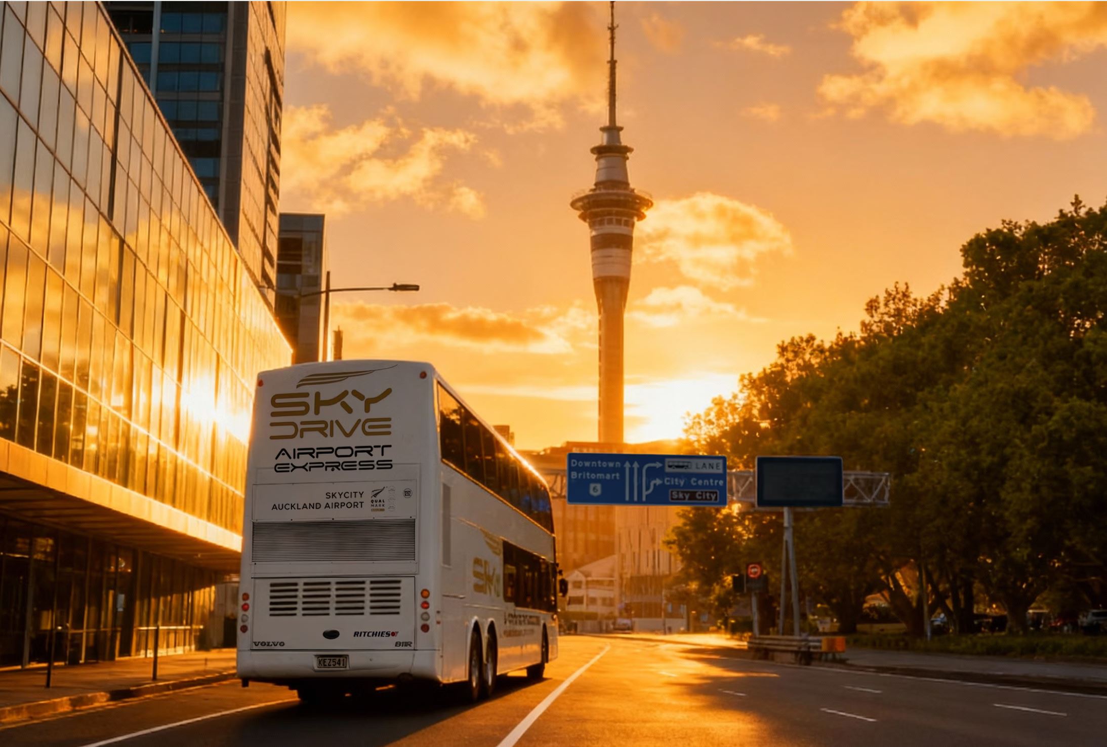 SkyDrive express bus Auckland Airport SkyCity